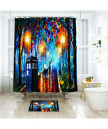 Tardis Van Gogh Painting Shower Curtain Bath Mat Bathroom Waterproof Decorative - $22.99 - $34.99