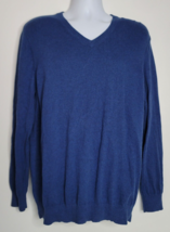 LL Bean Mens XL Sweater Blue Cotton Cashmere Blend V-Neck Knit - £15.97 GBP
