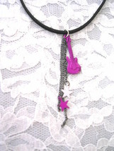 New Girly Pink Wild Electric Guitar &amp; Stars On Chains Rock Pendant Necklace - £5.49 GBP