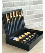 Cutipol Goa Blue Gold Flatware 24 Pieces Wooden Box New - $565.00