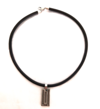 Necklace Park Lane Bravo Stainless Steel Rectangle Pendant Black Cord 18 inches - £15.10 GBP