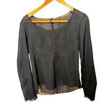 J.Crew Black Swiss Dot Long Sleeve Sheer Blouse Side Zip Sz 4 - $22.00