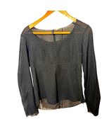 J.Crew Black Swiss Dot Long Sleeve Sheer Blouse Side Zip Sz 4 - $22.00