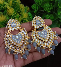 Orecchini gioielli indiani Kundan Meena Chandbali Jhumka Jhumki set matrimonio - £3.89 GBP