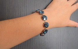 Dark sapphire blue Bracelet w/ Swarovski rivoli crystals / Tennis cup chain 14mm - £47.90 GBP