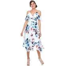 NWOT New Jennifer Lopez Blue Pink Floral Maxi Wrap Off Shoulder Dress Si... - £62.93 GBP