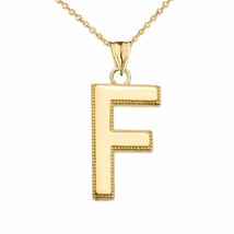 10k Solid Gold Small Milgrain Initial Letter F Pendant Necklace Personalized - £95.54 GBP+