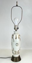 60&#39;s Berger White Glass Table Lamp w/Gold Floral Design 3ft Milkglass Hollywood - £77.39 GBP