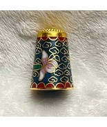 Vintage Blue &amp; Goldtone Cloisonne Enameled Floral Design Brass Thimble - $18.88 CAD