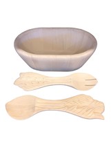 Pottery Barn Medium Wooden Salad Bowl With Carved Tossers Decorative - £46.41 GBP