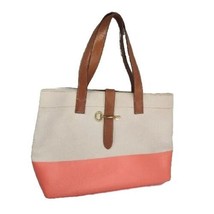 FOSSIL Austin Shopper Tote Shoulder Bag Coated Cotton Canvas Coral Off W... - $29.69
