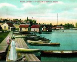 Vtg Postcard 1910s Ottowa Beach Michigan MI Boat Livery Woman w Parasol UNP - $14.22