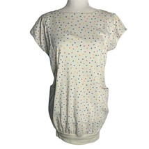 Vintage 80s Boxy T Shirt Top M White Square Dots Pockets Short Sleeve - £25.48 GBP