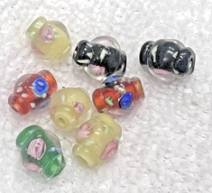 8 Vintage Colorful Lampwork Beads Pink Floral Bumpy Oval 1/2-JO 1/2 inch - $8.42