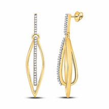 10k Yellow Gold Womens Round Diamond Oblong Oval Dangle Earrings 1/6 Cttw - £393.02 GBP