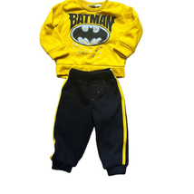 DC Batman Baby Boy 12M Yellow Black Batman Logo Sweatshirt Joggers Set Outfit - £3.97 GBP