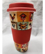 Century Ceramic Hot or Cold Travel Mug w/Grip Rooster Quilt &amp; Birdhouse ... - $14.03