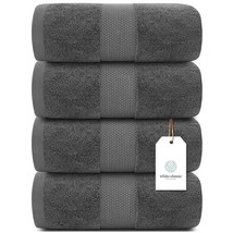 Luxury Bath Towels Large - Cotton Hotel Spa Bathroom Towel |30X56 | 4 Pack | Gre - £39.32 GBP