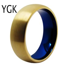 Wedding Jewelry Matte Golden Surface Blue Inside Tungsten Rings for Men&#39;s Brideg - £29.27 GBP