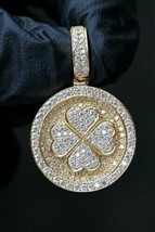 Uomo 4 Quadrifoglio Ciondolo 14k Placcato Oro Giallo Argento Diamanti Finti - £147.22 GBP