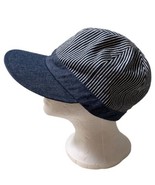 Hand Made Blue White Striped Ball Cap Hat Train Conductor Style Fashion - £14.00 GBP