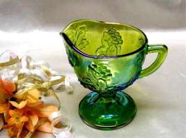 1656 Vintage Indiana Glass Lime Green Harvest Footed Creamer - $14.00