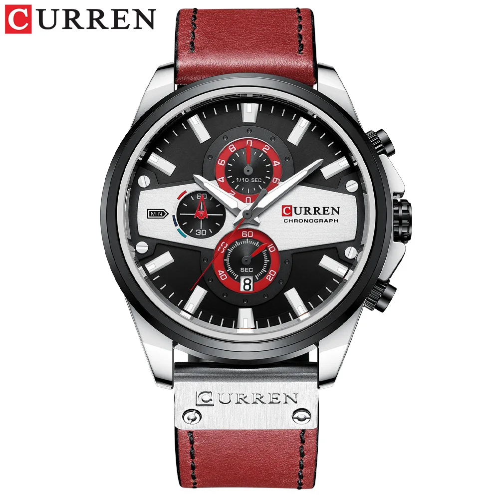 Curren Men    Leather Wrist Watch 3atm Waterproof Dual Display Multifunction Mal - £102.30 GBP