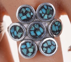 sz8 Vintage Native American Sterling Turquoise chip inlay ring - £61.66 GBP