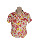 Lemon Grass Button Up Collared Shirt ~ Sz PXL ~ Pink &amp; Yellow ~ Short Sl... - $24.29