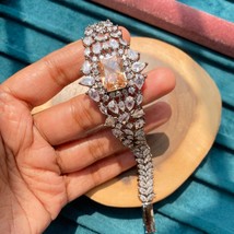 Indian Silver Plated Bangle Bracelet Tennis Brown CZ Fashion Jewelry Set - £68.32 GBP