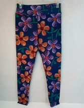 New LuLaRoe Tall &amp; Curvy Leggings Blue With Purple &amp; Orange Floral Design - $15.83
