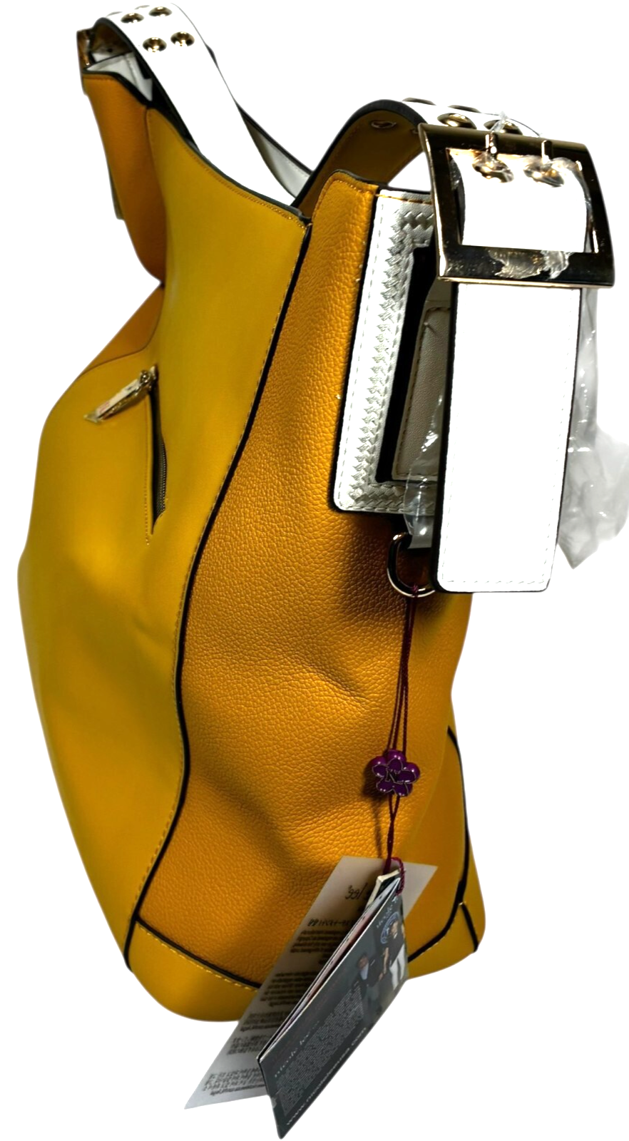 Nicole Lee Hobo Bag with Laser Cut and Embroidery Yellow + Pouch & Dust Bag NWT Item image 10