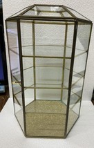 Vintage Hexagon Shaped Glass &amp; Brass Curio Cabinet Display Case Dome Top 13.5” T - £158.26 GBP