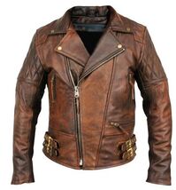 Mens Genuine Distressed Brown Leather leder Jacket Biker Harley Vintage - $174.36