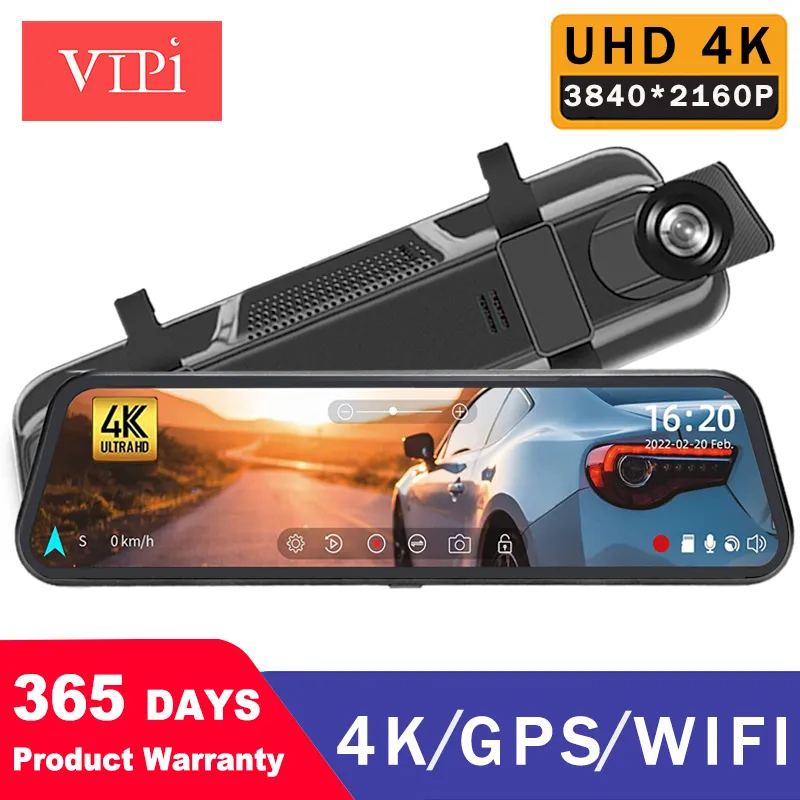 Car Dvr 10 Inch 4K 3840*2160P WIFI GPS Mirror Dash Cam Dual Len Dashcam Drive - £85.44 GBP+
