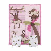 Portable Crib Bedding Set 3-Piece Monkeys Pink Girls Nursery Comforter 2 Sheets - £40.94 GBP