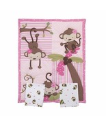 Portable Crib Bedding Set 3-Piece Monkeys Pink Girls Nursery Comforter 2... - £40.04 GBP