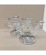 Cambridge Keyhole Triple Candelabras Clear Glass Silver Overlay Grape Vi... - £39.76 GBP