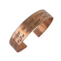 Cuff Bracelet Solid Copper Inspirational Strength Quote She Stood In The... - £23.63 GBP