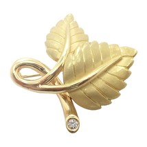 Authenticity Guarantee 
Tiffany &amp; Co 18k Yellow Gold Diamond Leaf Pin Brooch ... - £1,542.35 GBP