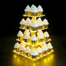 Cupcake Stand, Elegant Cupcake Holder with Brighter Yellow LED String Li... - £23.67 GBP
