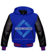 American College Coat Varsity Men Hoodie Wool &amp; Black Genuine Leather Sl... - €78,52 EUR+