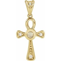 14k Yellow Gold Ethiopian Opal and Diamond Ankh Cross Pendant - £438.84 GBP