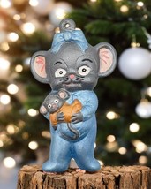 Vintage Sleepy Mouse Christmas Ornament Hand Painted Blue Pajamas - $13.89