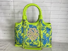 Sam &amp; Libby Carina Women&#39;s Medium Canvas Tote Handbag Double Handles Green Blue - £51.43 GBP