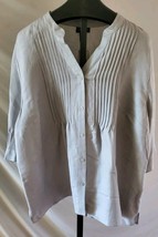 NWT Maggie Barnes Gray Linen Blend Shirt Blouse Size 3X Pleated Short Sl... - $19.79