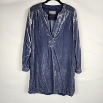 ANTHROPOLOGIE Women&#39;s Gray Blue Crushed Velvet Oversize Dress XS - $29.77