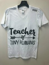 Gildan Softstyle Women&#39;s XS V-Neck White Teacher of Tiny Humans T-Shirt - £7.07 GBP
