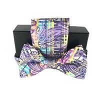 Barcelona Men&#39;s Bow Tie &amp; Hanky Set Purple Yellow Pink Turquoise Black Pre-Tied - £15.94 GBP