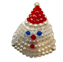 Vintage Handmade Beaded Wire Santa Claus Head Christmas Ornament 4.5 inches - £10.01 GBP